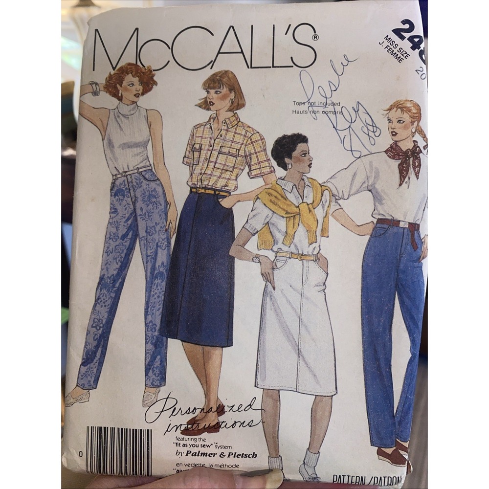 Vintage 1986 McCalls Jeans & Skirt Sewing Pattern 2484 Size 20 Uncut